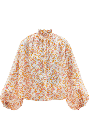 Salva Gathered Floral-Print Cotton-Voile Blouse from Thierry Colson