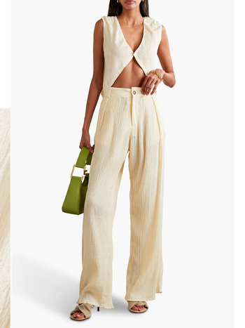 Hali Crinkled Bamboo and Silk-Blend Wide-Leg Pants £153 (were £255) | Savannah Morrow