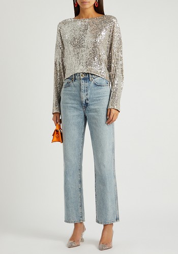 Coco Silver Cropped Sequin Top