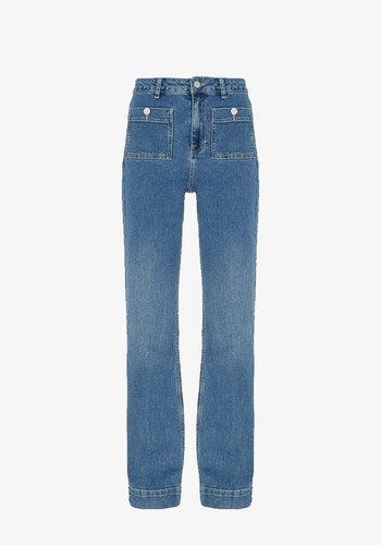 Indigo Wide Patch Pocket Jeans