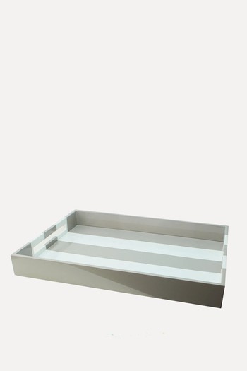 Chiffon Grey Striped Large Lacquered Ottoman Tray from Addison Ross