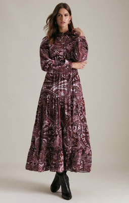 Paisley Shirred Woven Maxi Dress