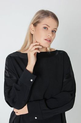Black Crepe Satin Relaxed Fit Top