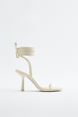 Leather Tie Mid-Heeled Sandals from Zara