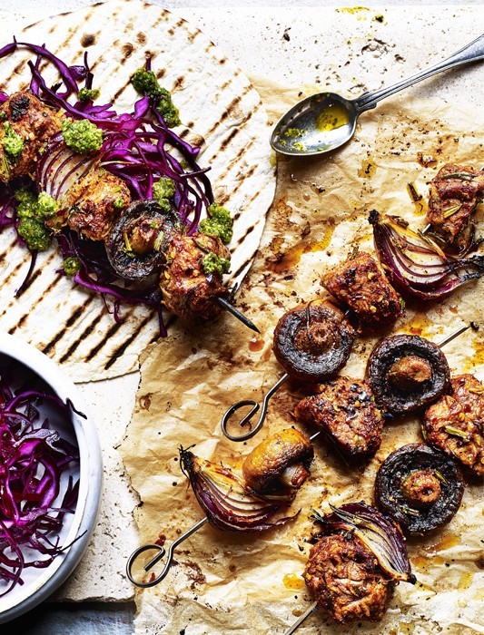 Lamb & Mushroom Skewers With Chimichurri