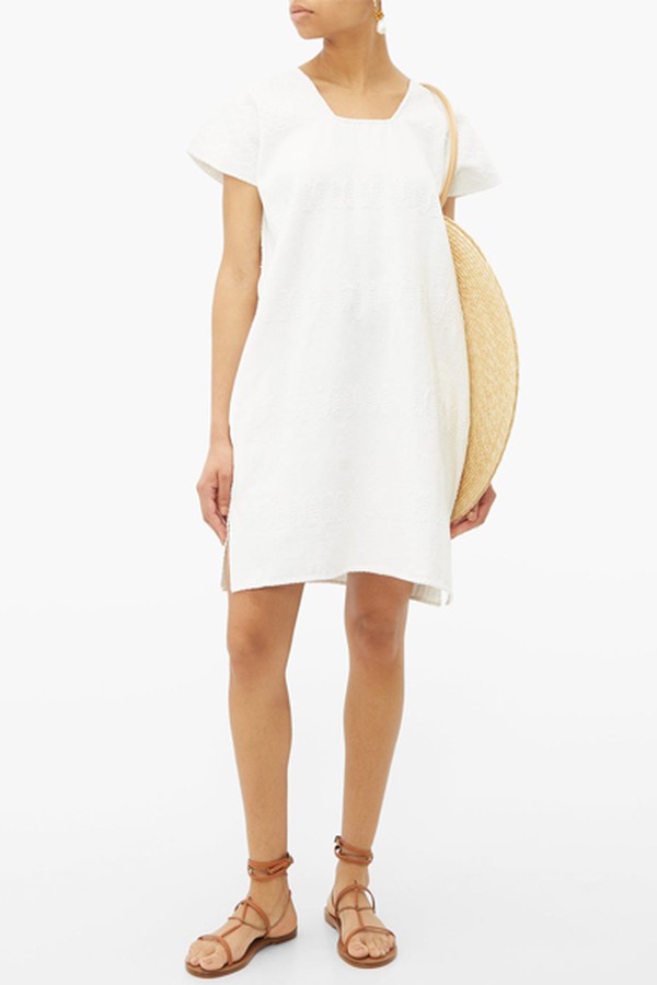 Embroidered Cotton Mini Kaftan White from Pippa Holt