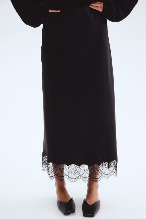 Lace-Trimmed Satin Skirt from H&M