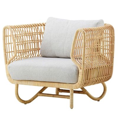 Nest Club Chair Natural Rattan Off White Fabric Cushions from Cane-Line