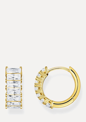 Hoop Earrings With White Stones Pavé Gold-Plated