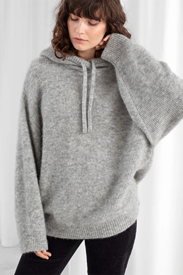 Ribbed Wool Blend Hooded Sweatshirt