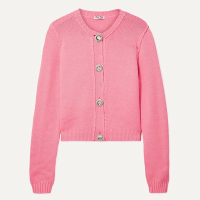 Crystal-Embellished Cashmere Cardigan from Miu Miu