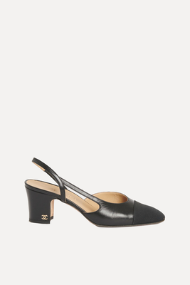 Black Leather Preowned Classic Slingback Pumps  from Chanel
