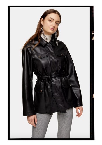 Black Faux Leather Tie Shirt