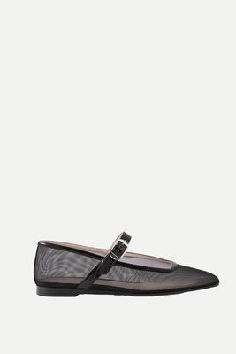 Patent Leather-Trimmed Mesh Mary Jane Ballet Flats from Le Monde Beryl