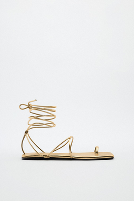 Metallic Leather Lace Up Sandals from Zara