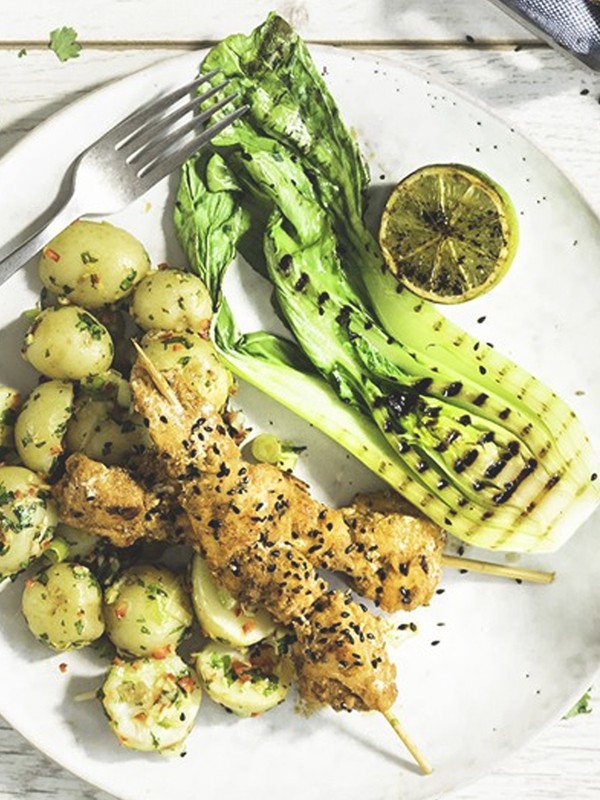 Red Thai Monkfish Skewers & Grilled Pak Choi