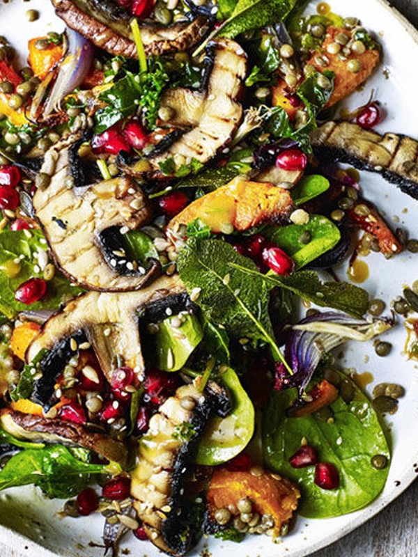 Warm Portobello Mushroom Salad With Butternut Squash & Pomegranate