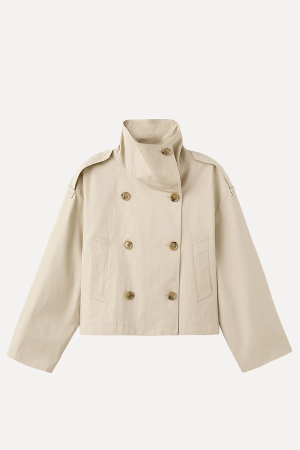 Funnel Neck Cropped Trench Coat from Mango