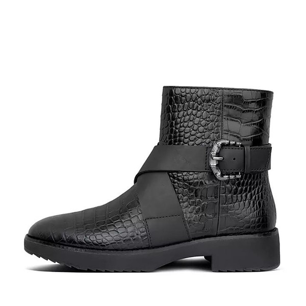 Helmi Croc-Embossed Leather Ankle Boots