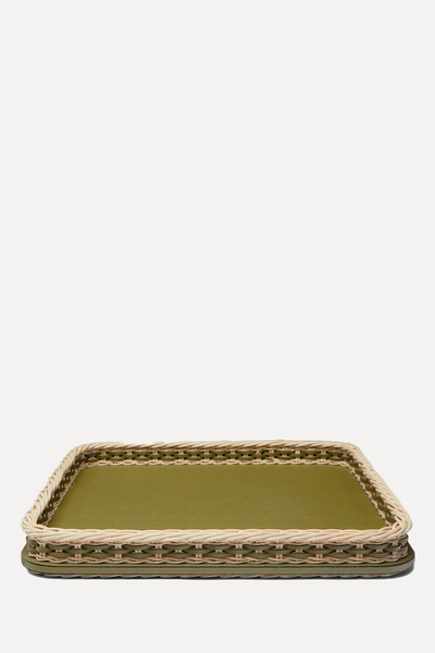 Leather & Rattan Square Tray from Giobagnara