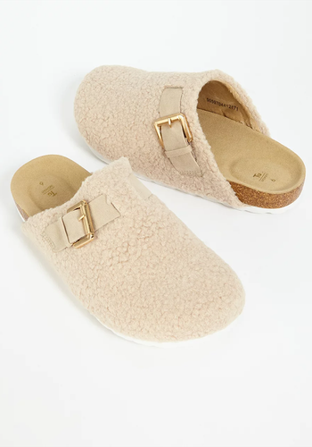 Beige Borg Fleece Mules