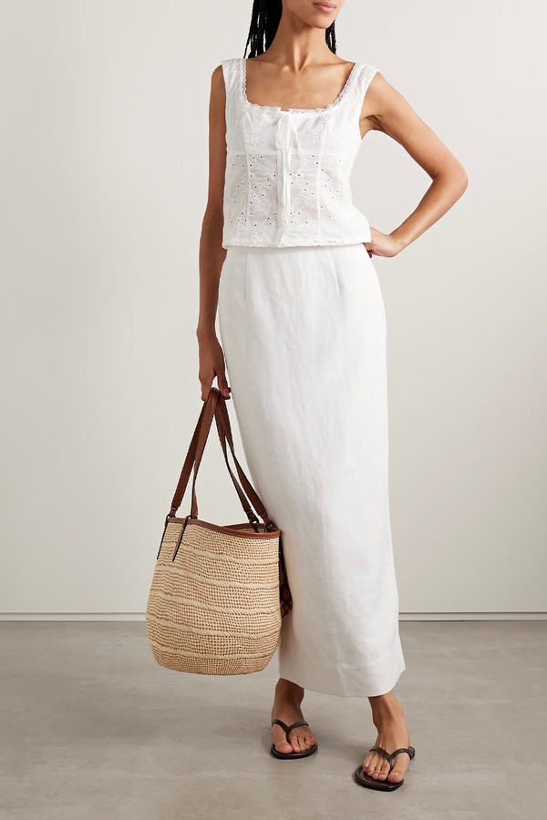 Lou Lace-Trimmed Broderie Anglaise Cotton Tank from STAUD
