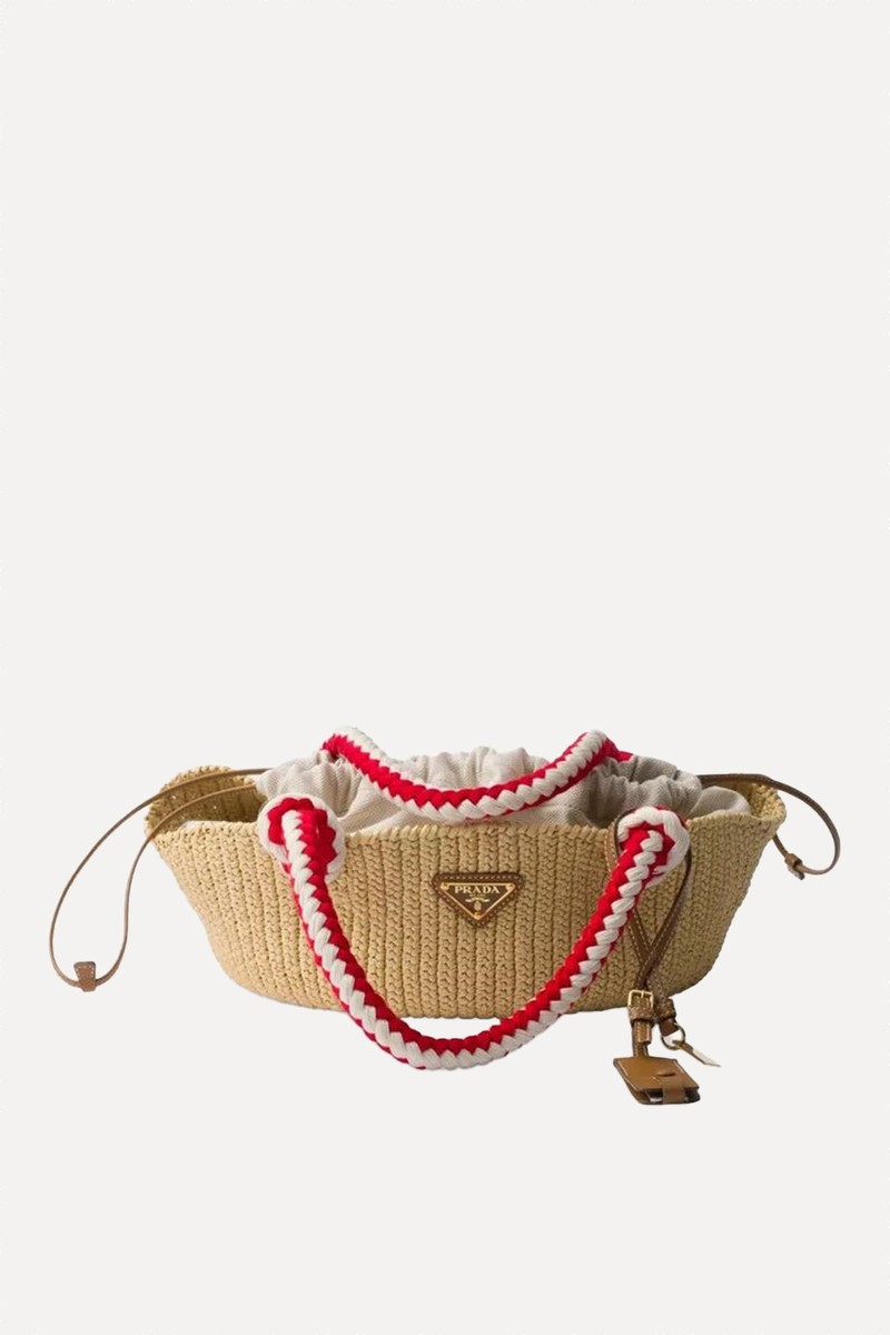 Logo-Embellished Small Raffia Crochet Bag from Prada