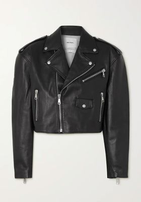 Oversized Leather Cropped Biker Jacket  from Halfboy