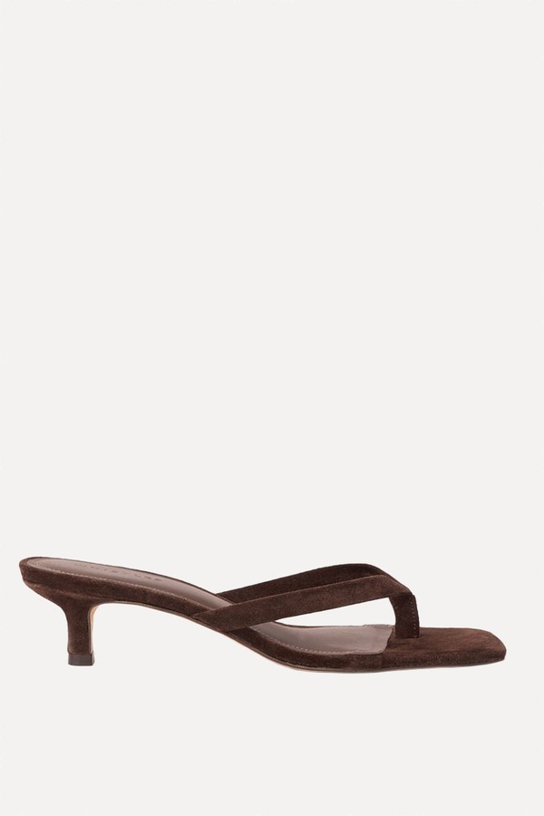 Suede Toe Post Heeled Mules
