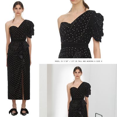One-Shoulder Velvet Diamante Midi Dress