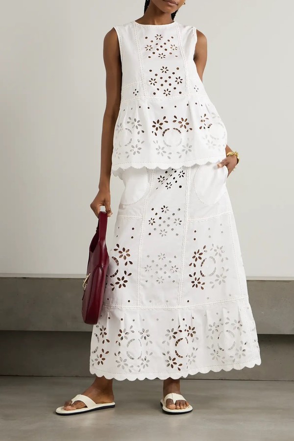 Olympia Tiered Scalloped Broderie Anglaise Cotton-Poplin Maxi Skirt from Vita Kin
