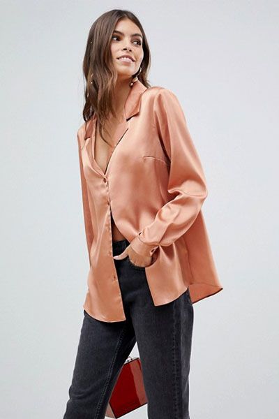 Relaxed Satin Long Sleeve Shirt