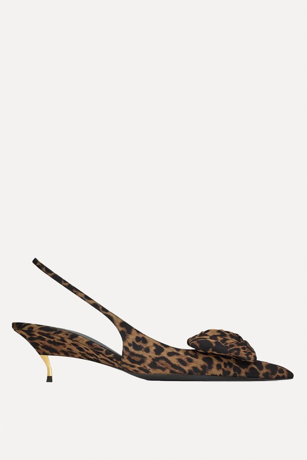 Dakota Appliquéd Leopard-Print Mousseline Slingback Pumps from Saint Laurent
