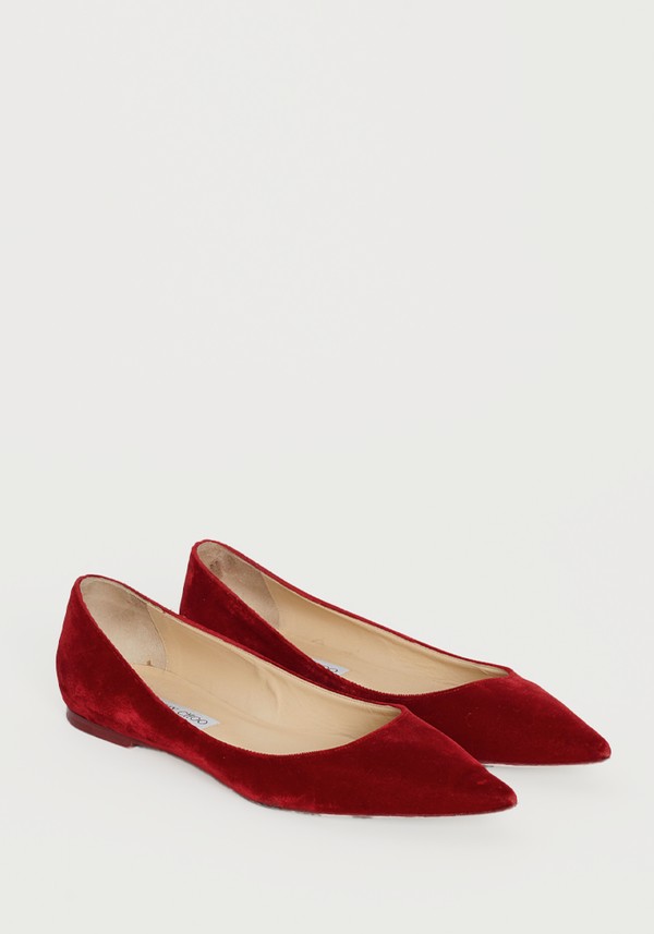 Red Velvet Preowned Ballet Pumps from Jimmy Choo