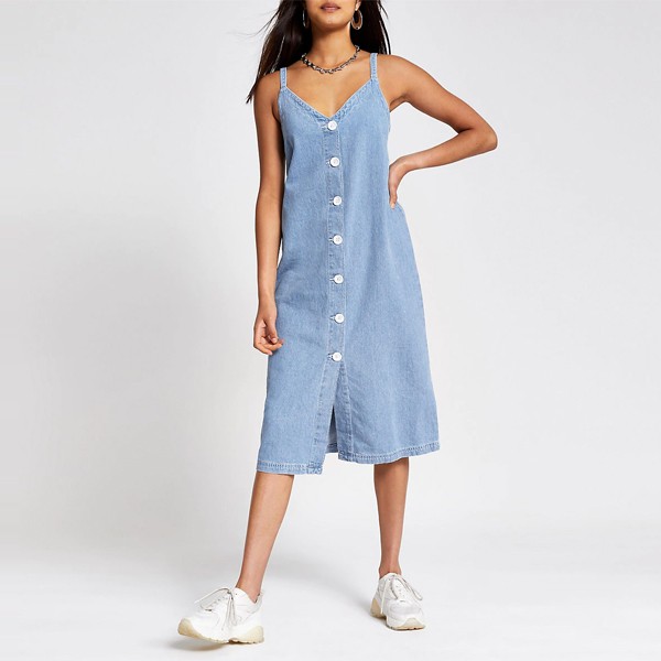 Light Blue Denim Maxi Dress