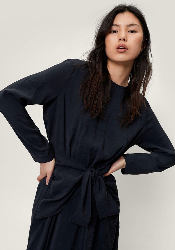 Premium Tie Front Midi Dress