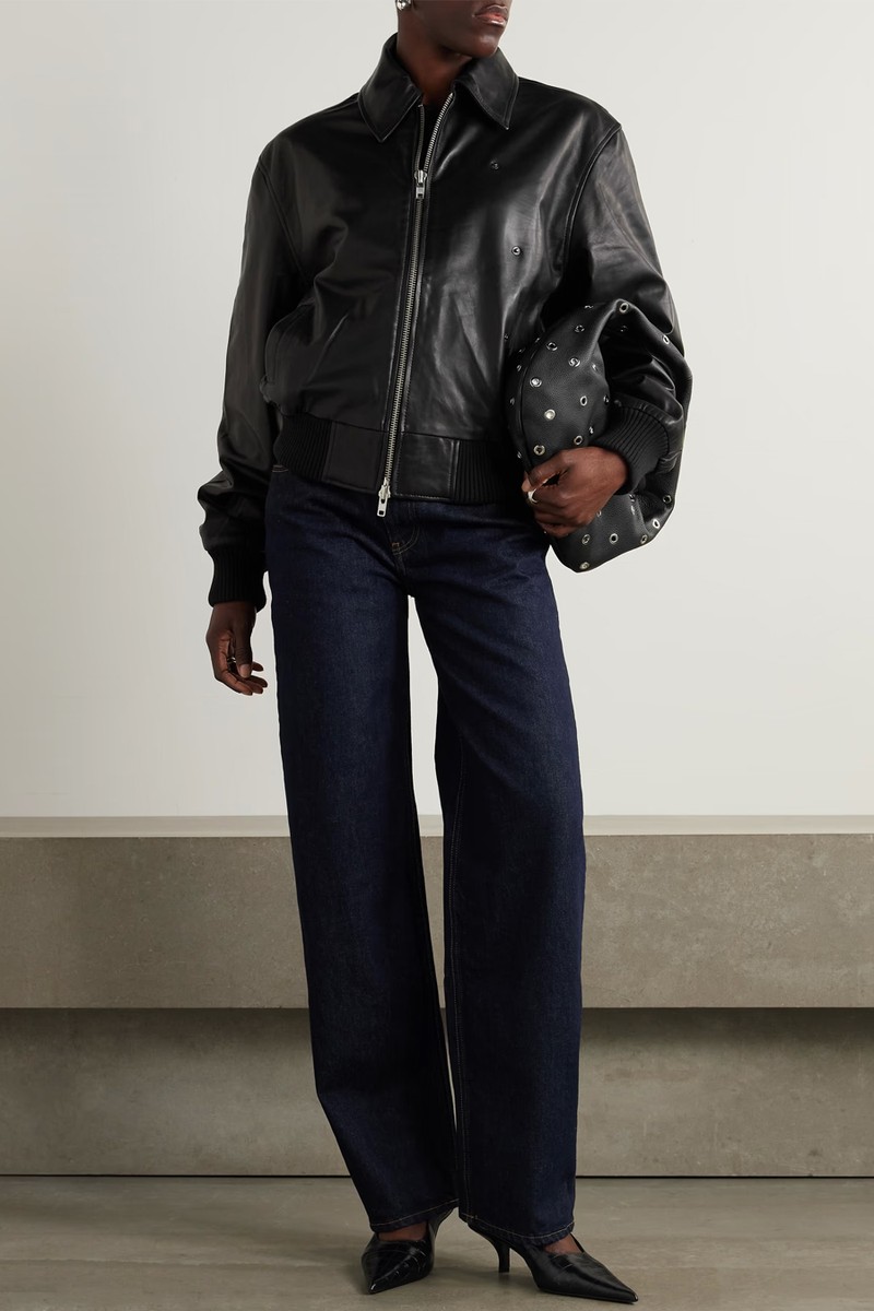 Embellished Leather Bomber Jacket from CHRISTOPHER ESBER