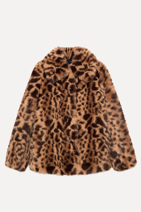 Leopard-Print Faux-Fur Coat from Mango