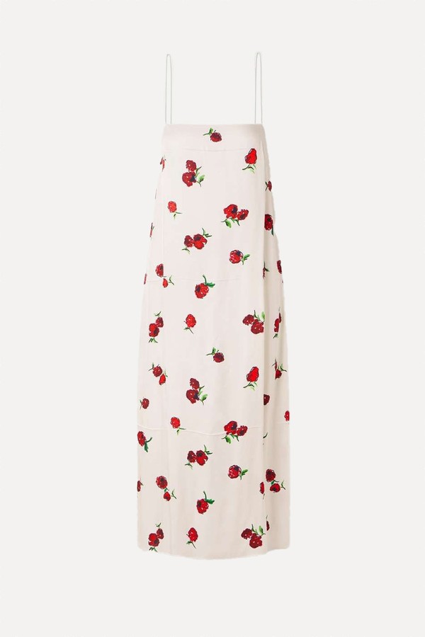 Sicily Printed Satin-Twill Midi Dress from KHAITE