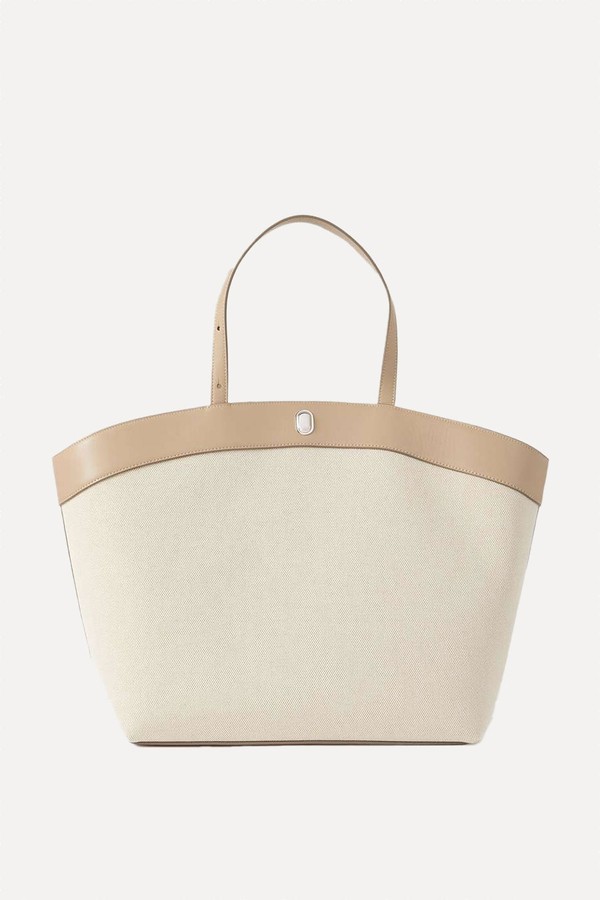 Tondo Large Leather-Trimmed Canvas Tote from SAVETTE