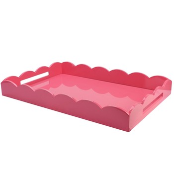 Pink Large Lacquered Scallop Ottoman Tray