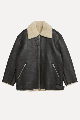 Pile-Lined Leather Jacket from ARKET