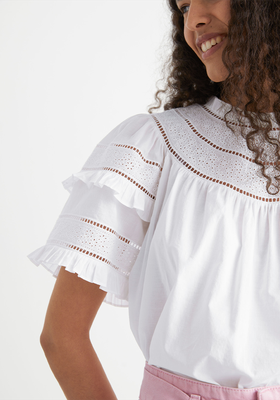 Embroidered A-Line Ruffle Top