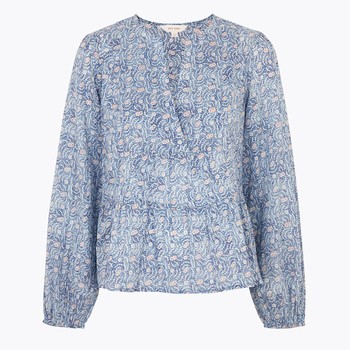 Pure Cotton Floral Blouson Sleeve Blouse