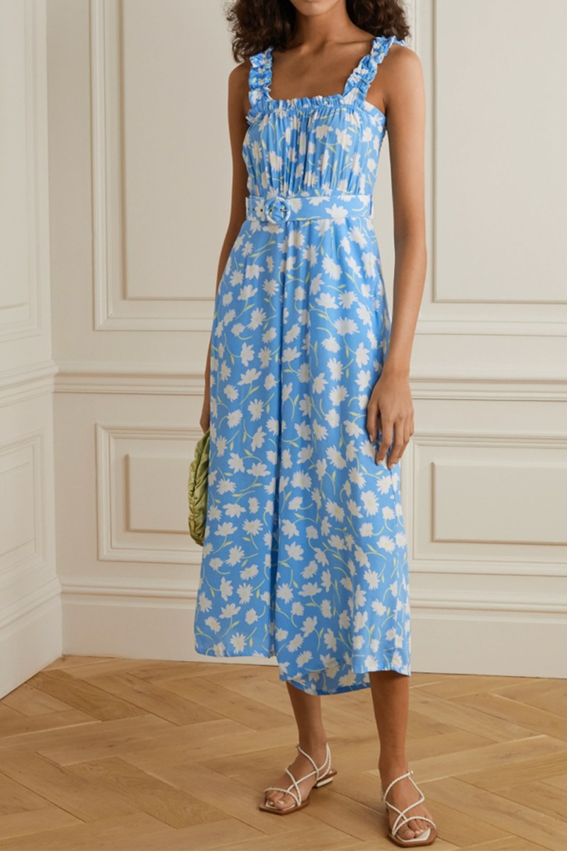Dolores Belted Shirred Floral-Print Crepe Jumpsuit from Faithfull The Brand