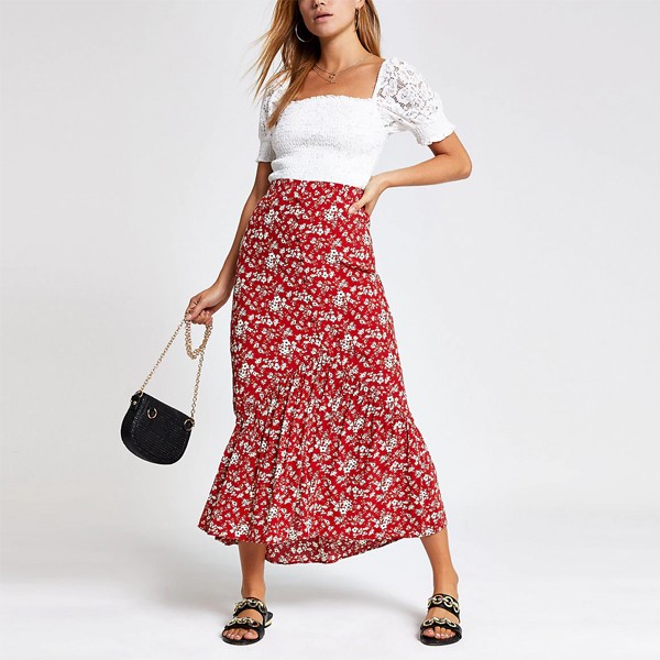 Red Floral Maxi Skirt