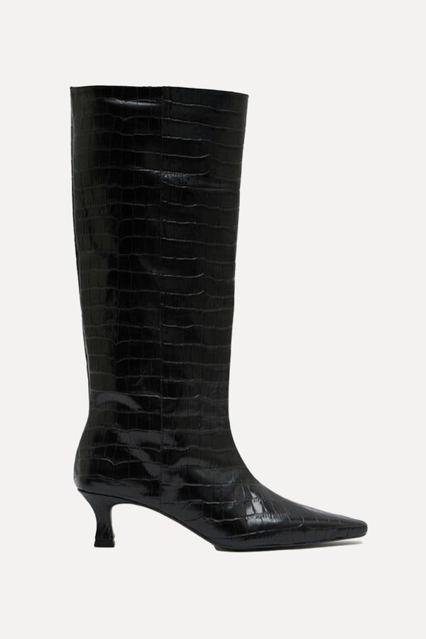 Katlynn Leather Kitten Heel Knee Boots from Hush