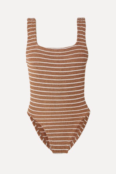 Square Neck Striped Metallic Seersucker Swimsuit from Hunza G