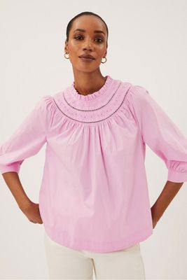 Pure Cotton Embroidered 3/4 Sleeve Top from Marks & Spencer