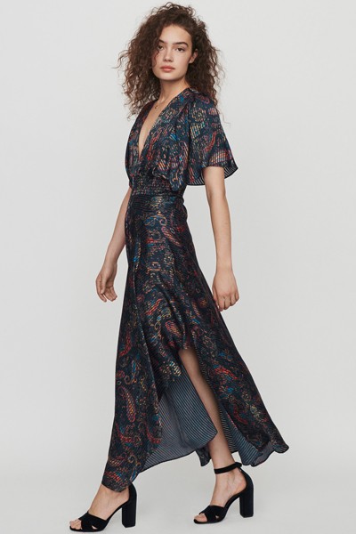 Burnout-Printed Scarf Smock Dress from Maje